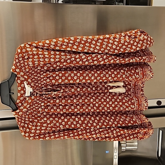💕NATALIE MARTIN💕 Long Sleeve Tassel Top ~ Rust Floral Print Large - Picture 5 of 12
